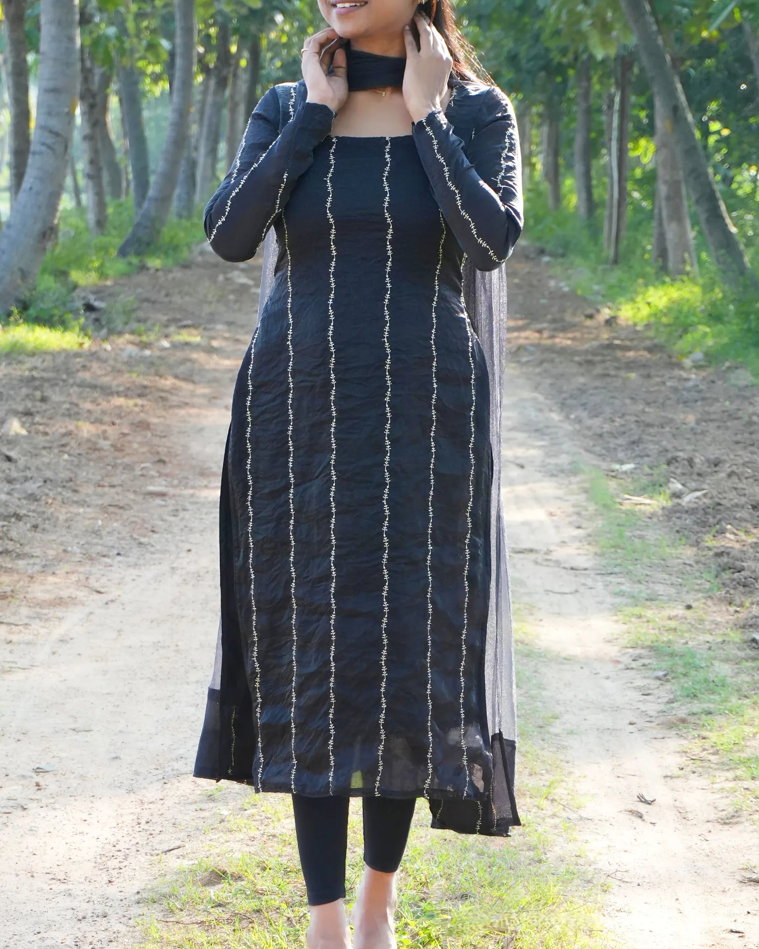 Classic Black Space Silk Kurti - LD215