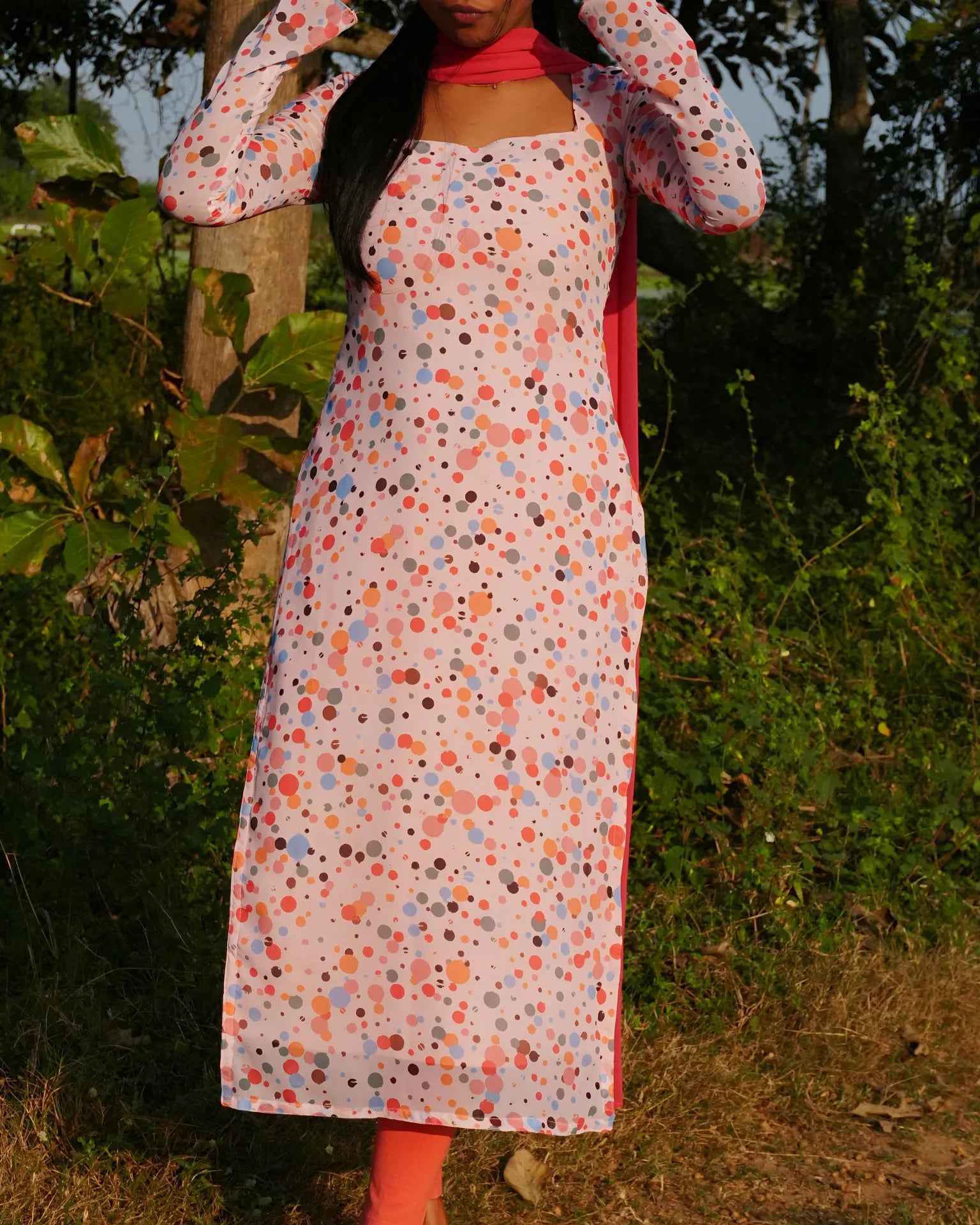 Peach Pop Dot Kurti - LD221