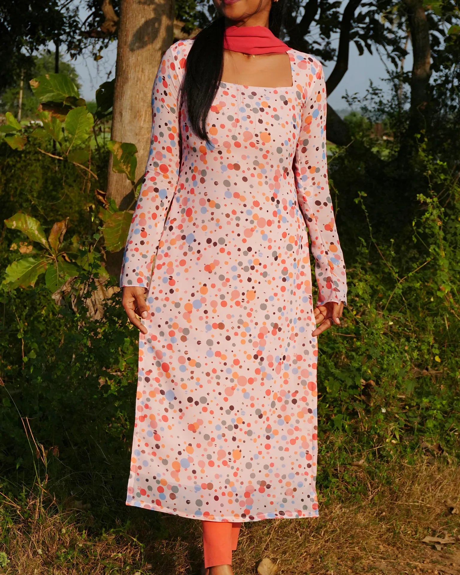 Peach Pop Dot Kurti - LD221