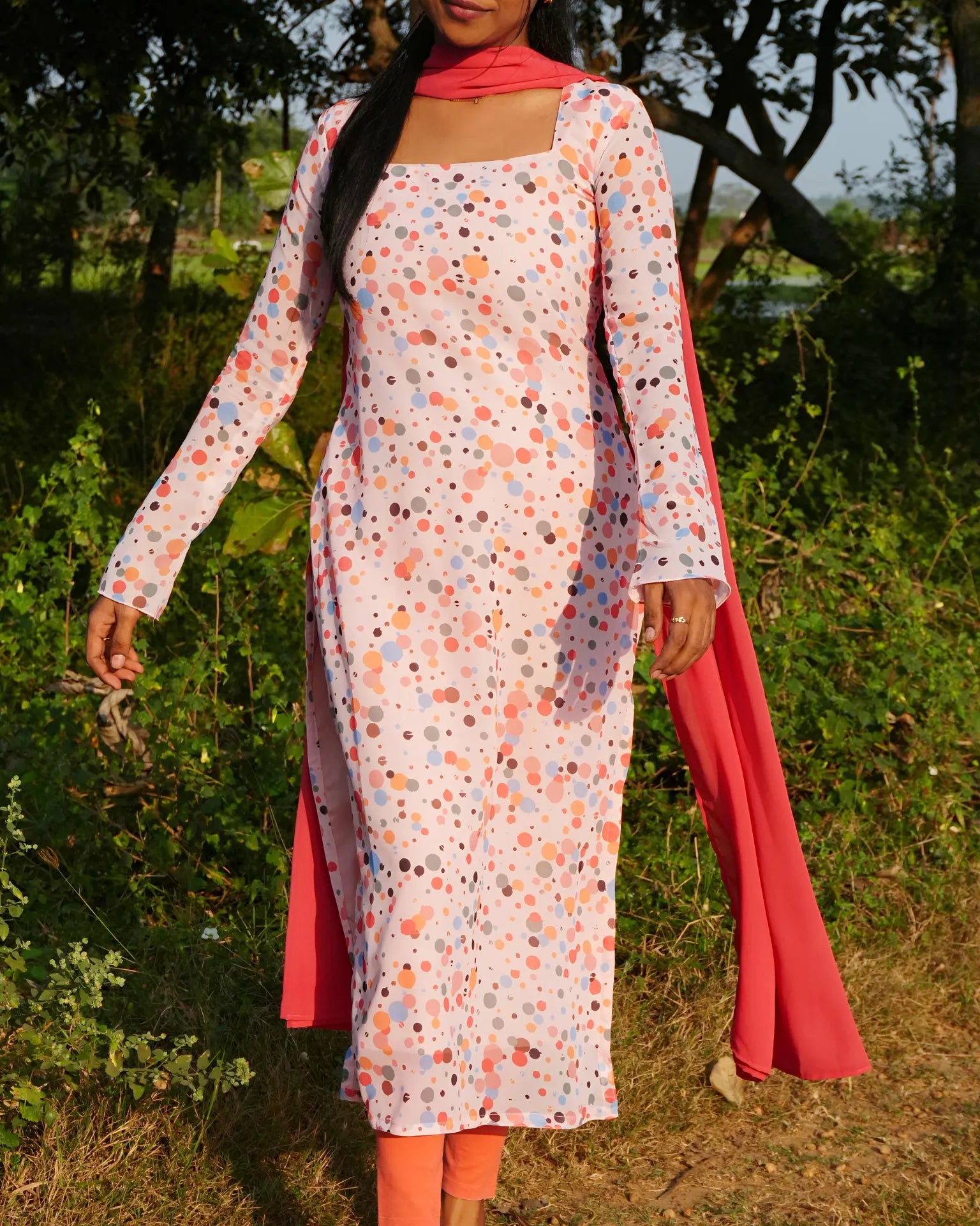 Peach Pop Dot Kurti - LD221