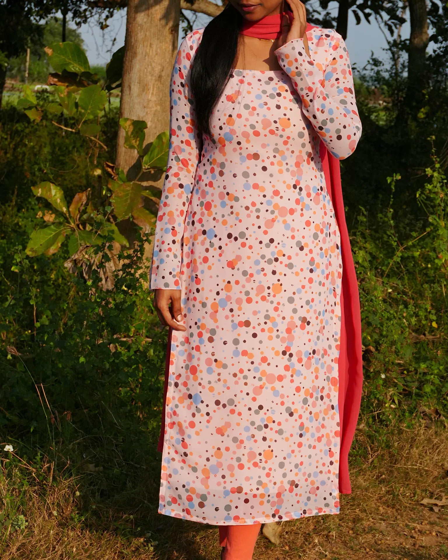 Peach Pop Dot Kurti - LD221