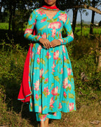Elegant Green Floral Anarkali Set - LD225