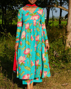 Elegant Green Floral Anarkali Set - LD225