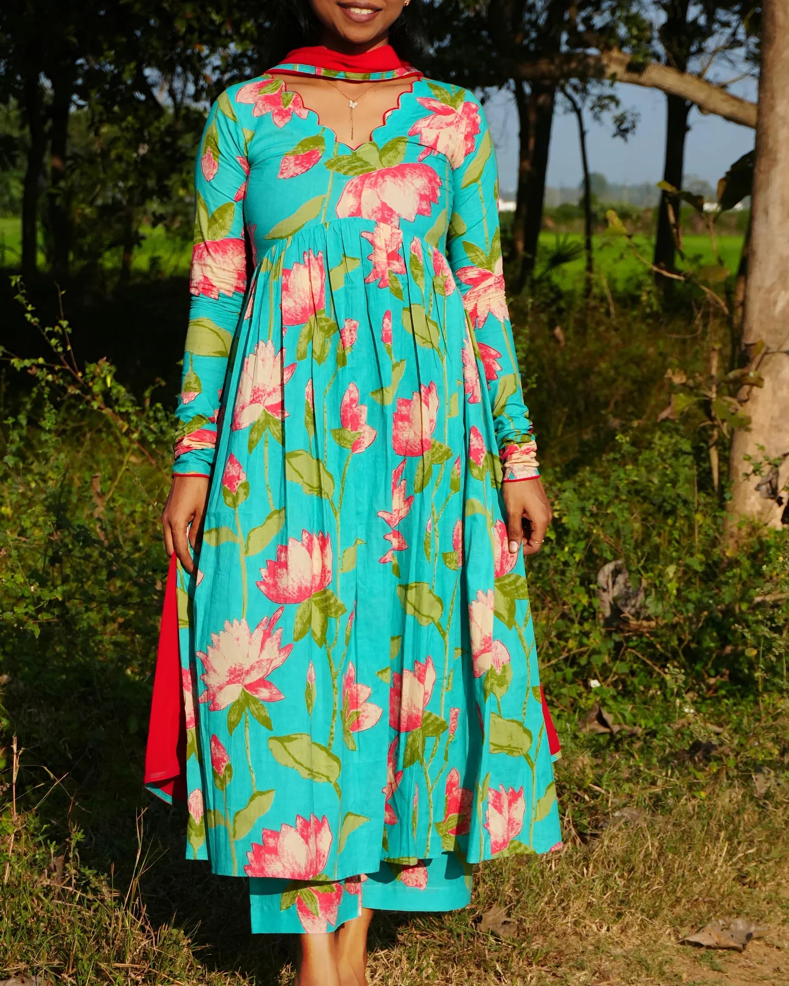 Elegant Green Floral Anarkali Set - LD225