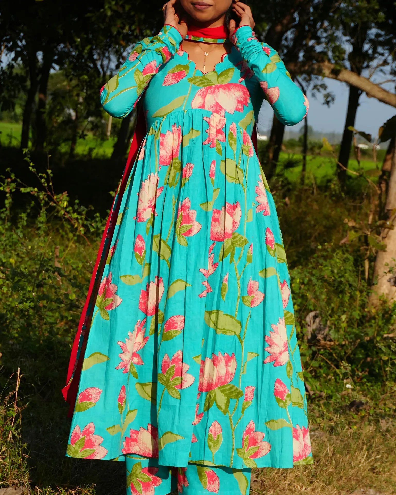 Elegant Green Floral Anarkali Set - LD225