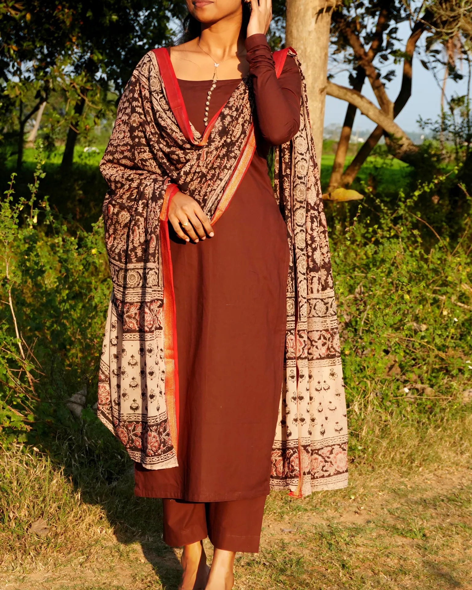 Brown Aura Kalamkari Set - LD226
