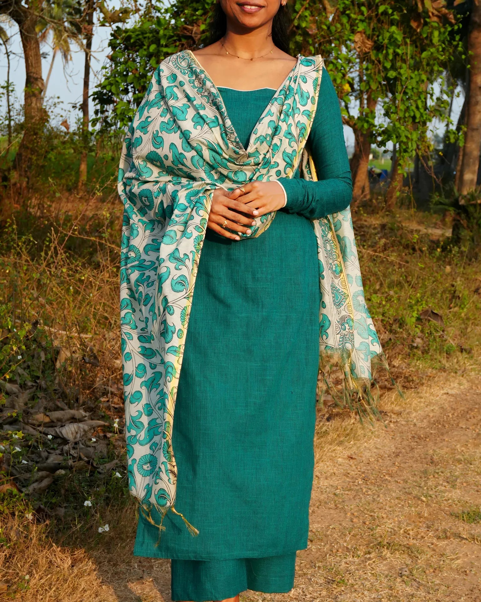 Green Aura Kalamkari Ensemble - LD229