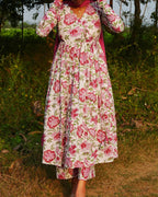 White with Pink Floral Anarkali Set - LD231